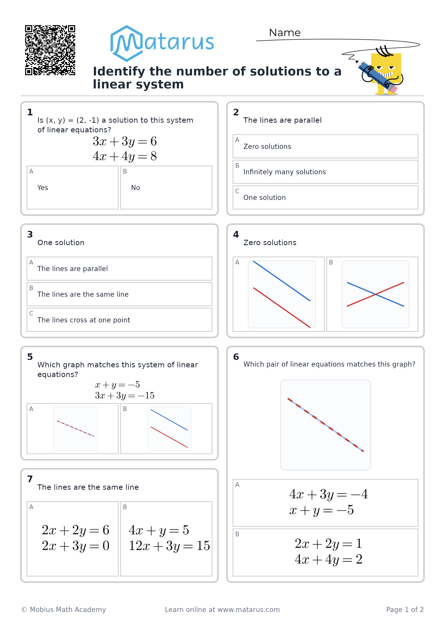 Free downloadable worksheet on grade 10 - Systems of Linear Equations