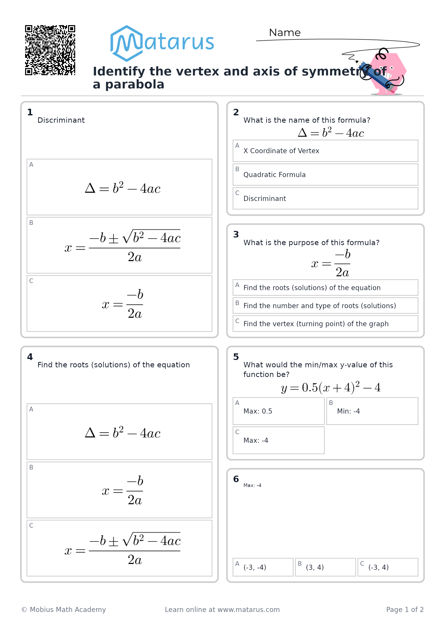 Free downloadable worksheet on grade 10 - Quadratic Relations