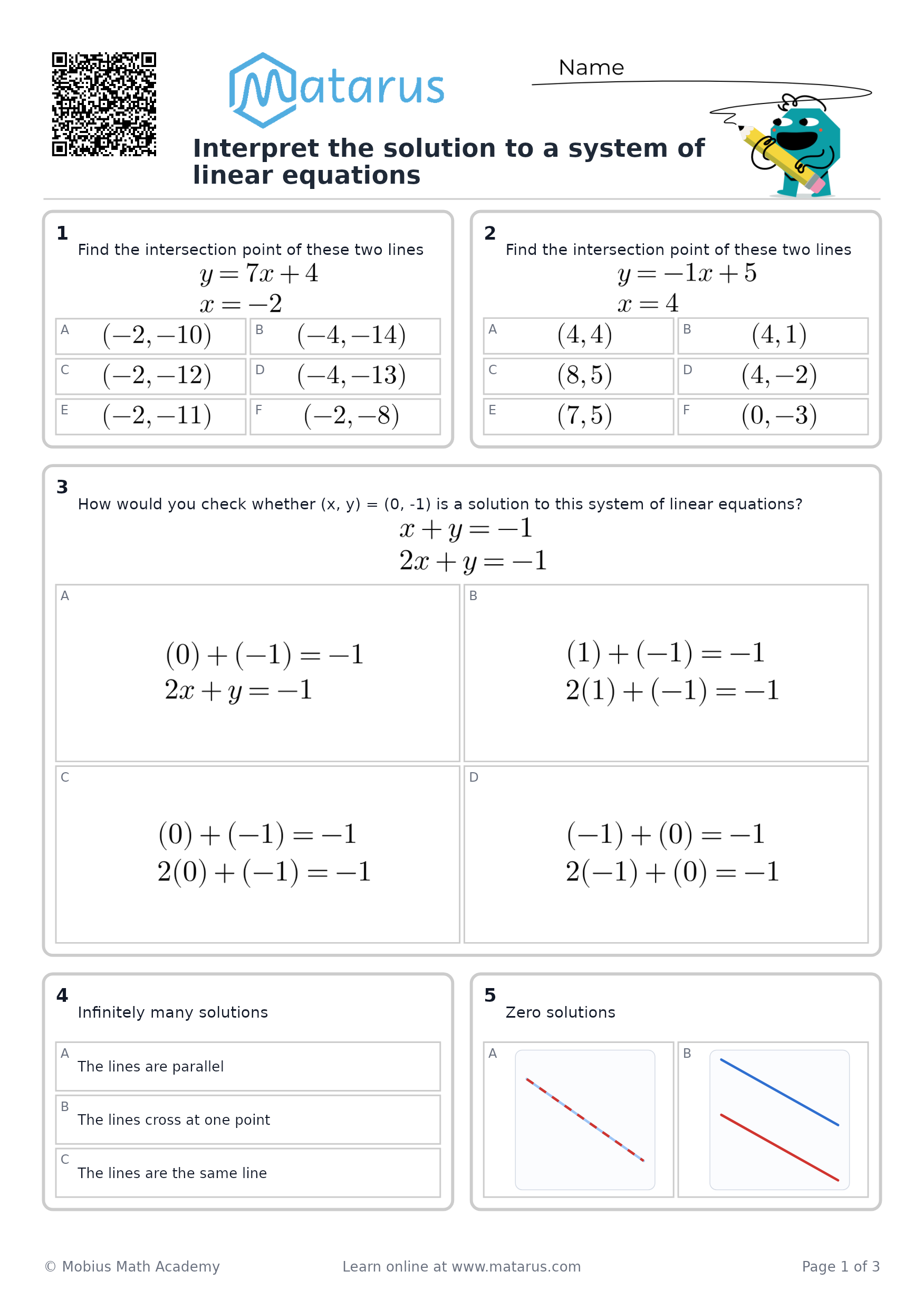 Free downloadable worksheet on grade 9 - Systems of Linear Equations
