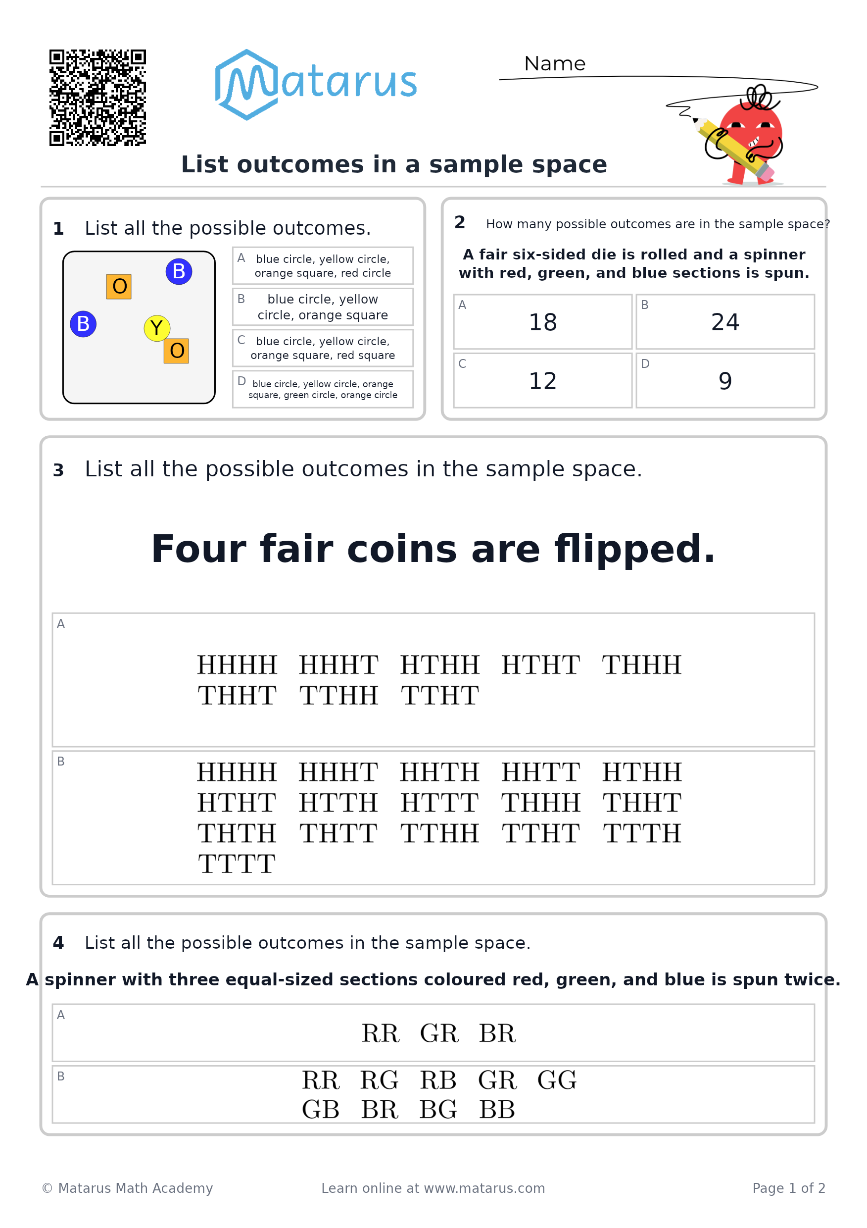 Free downloadable worksheet on grade 6 - Probability