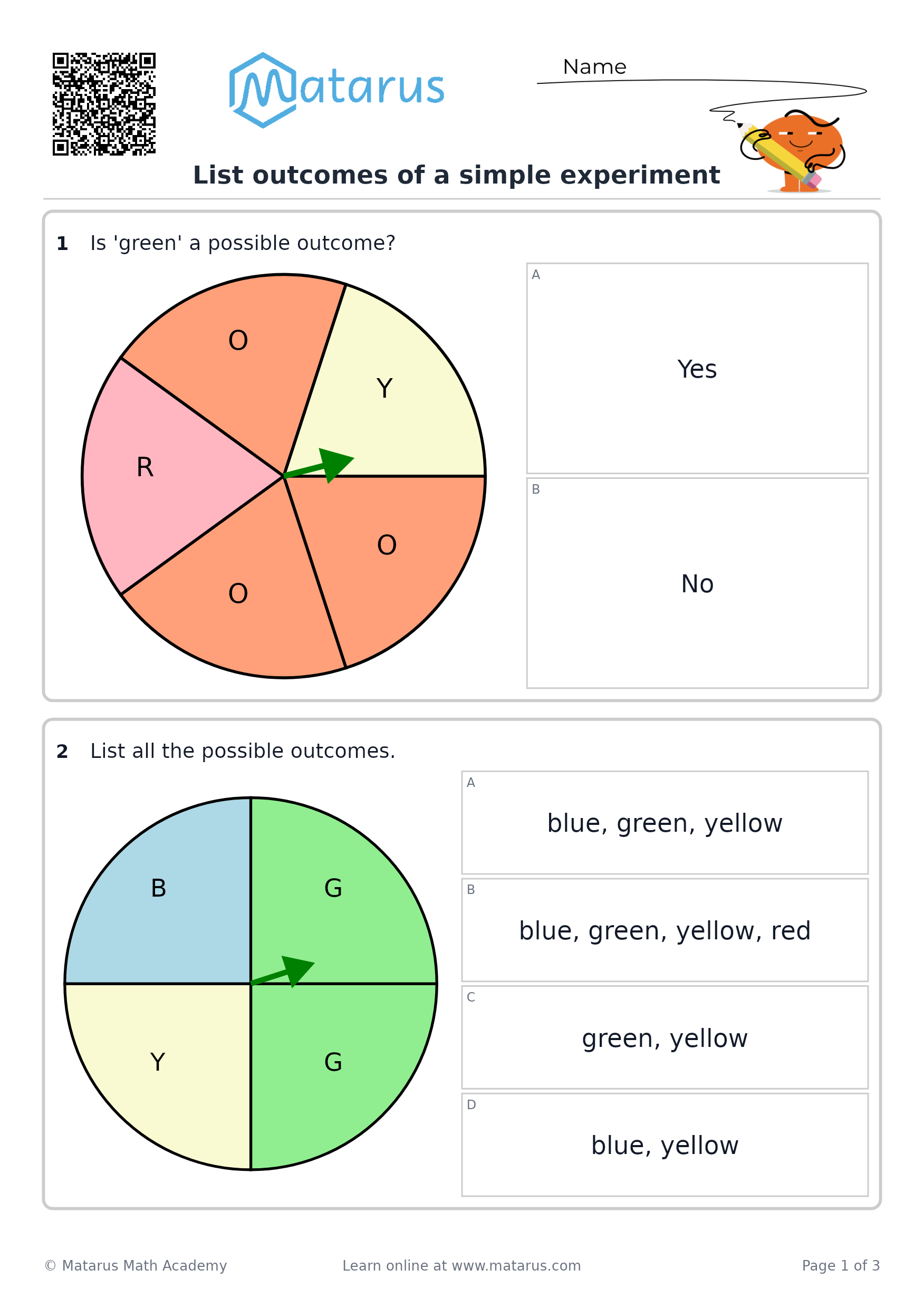Free downloadable worksheet on grade 1 - Data and Probability
