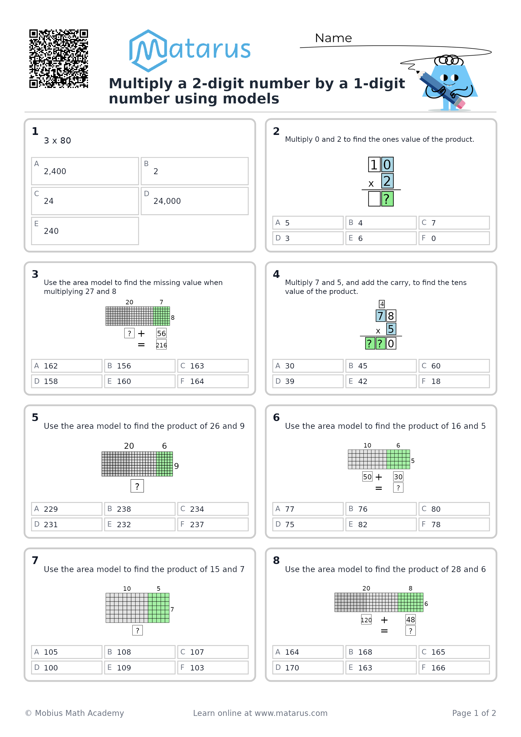 Free downloadable worksheet on grade 3 - Multiplication