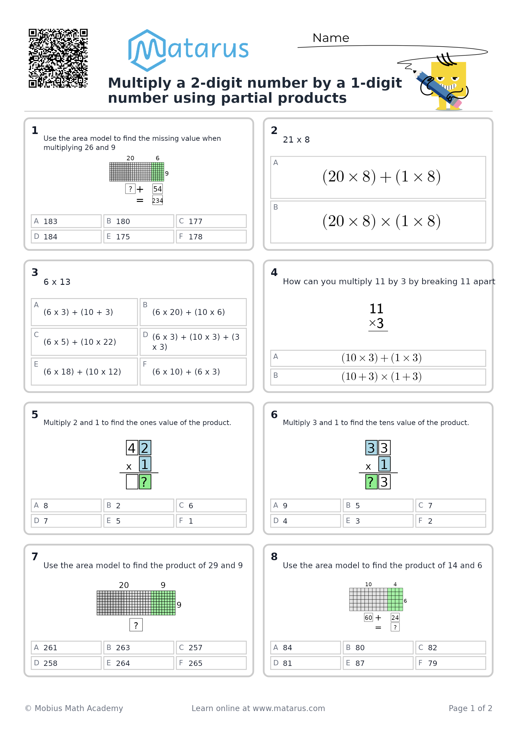 Free downloadable worksheet on grade 3 - Multiplication