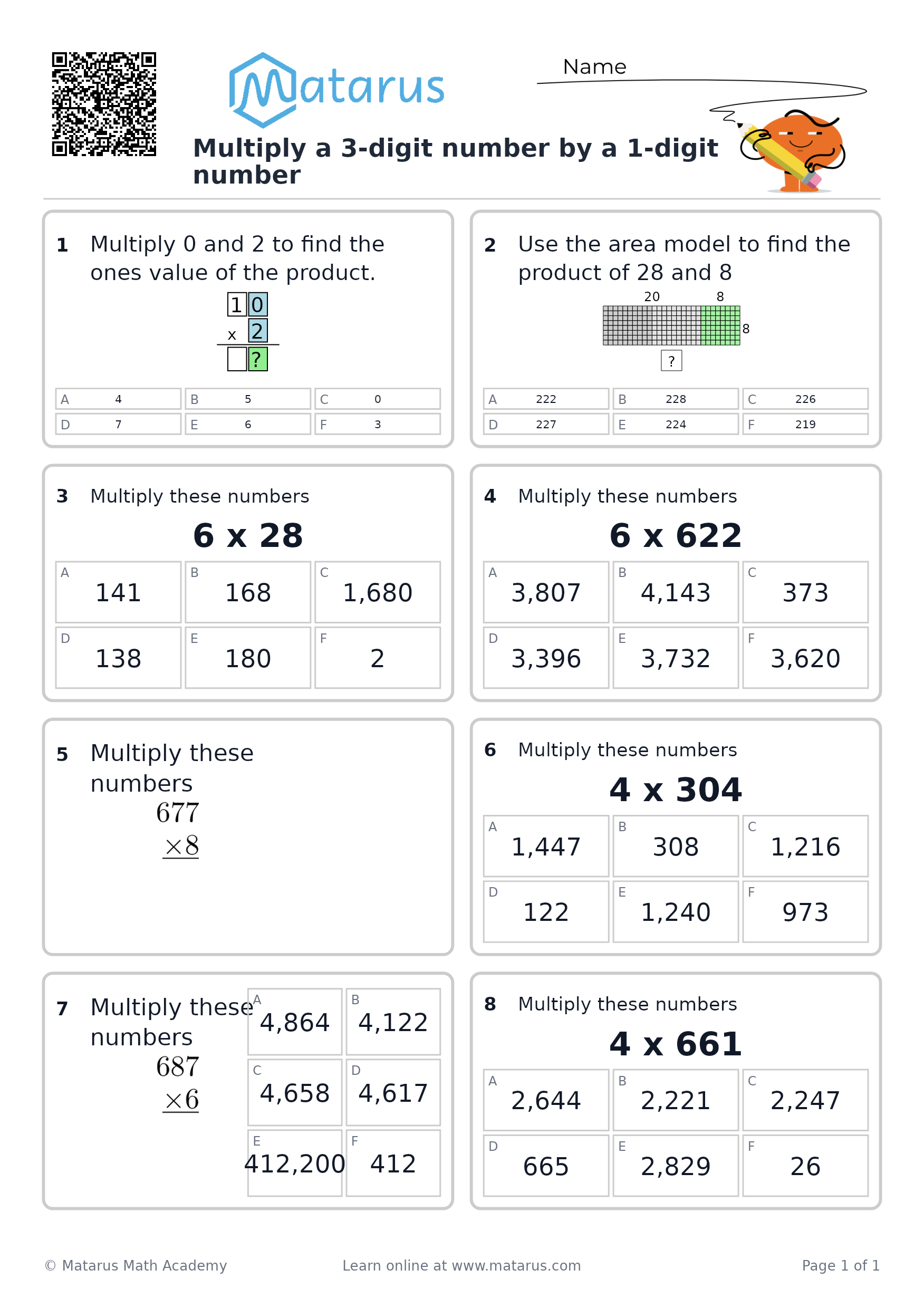 Free downloadable worksheet on grade 4 - Multiplication