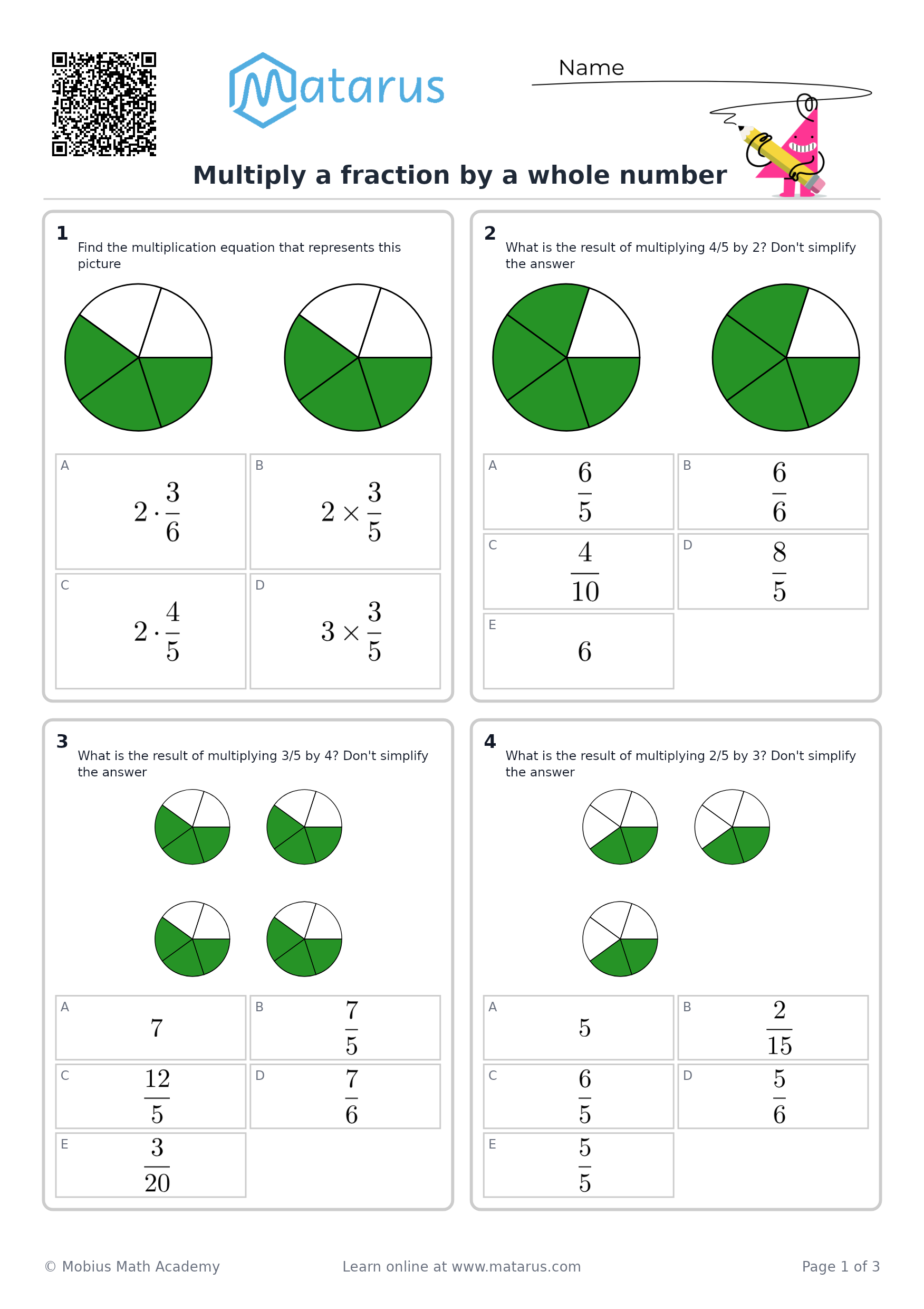Free downloadable worksheet on grade 4 - Fractions