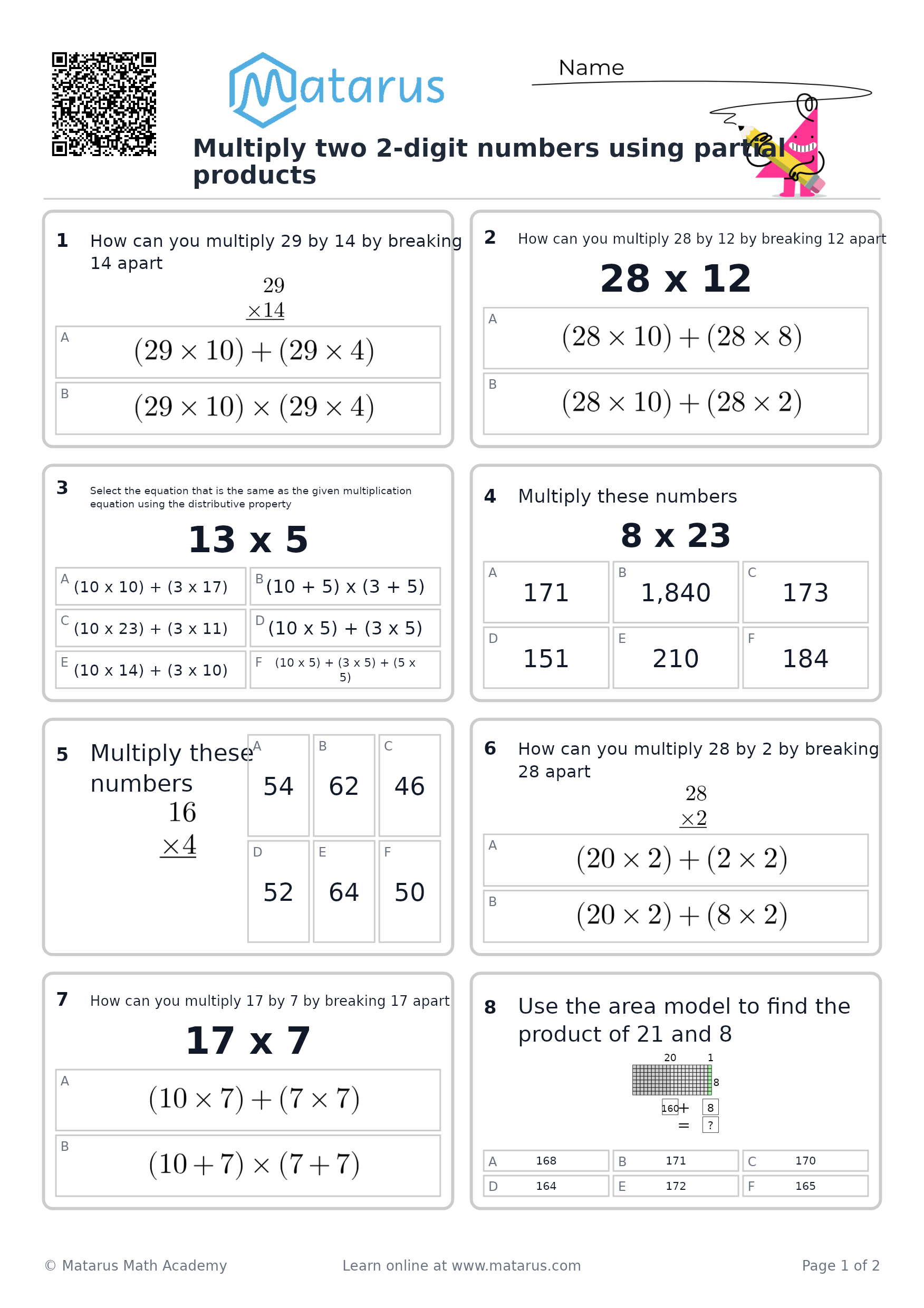 Free downloadable worksheet on grade 4 - Multiplication