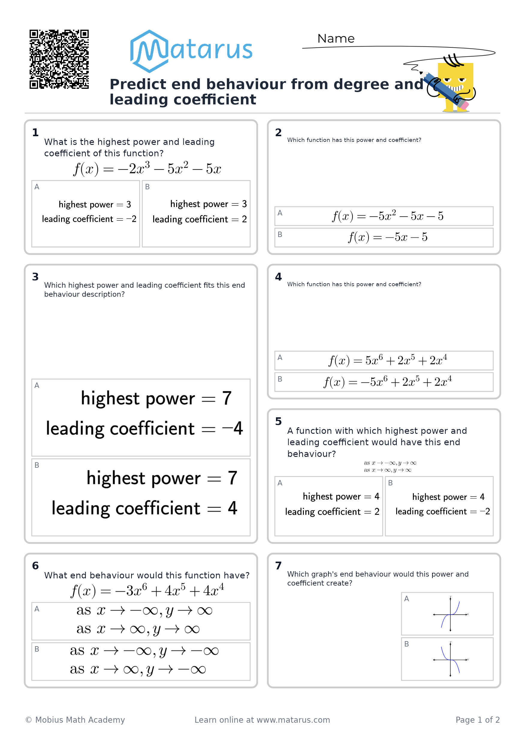 Free downloadable worksheet on grade 11 - Polynomial Functions