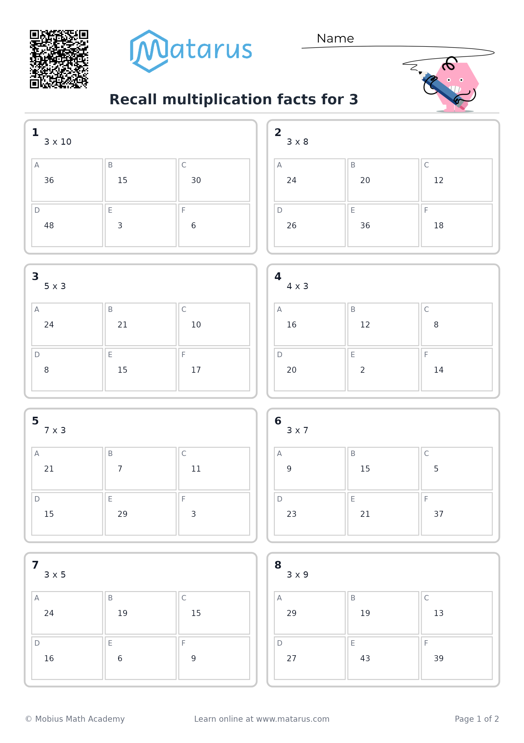 Free downloadable worksheet on grade 3 - Multiplication