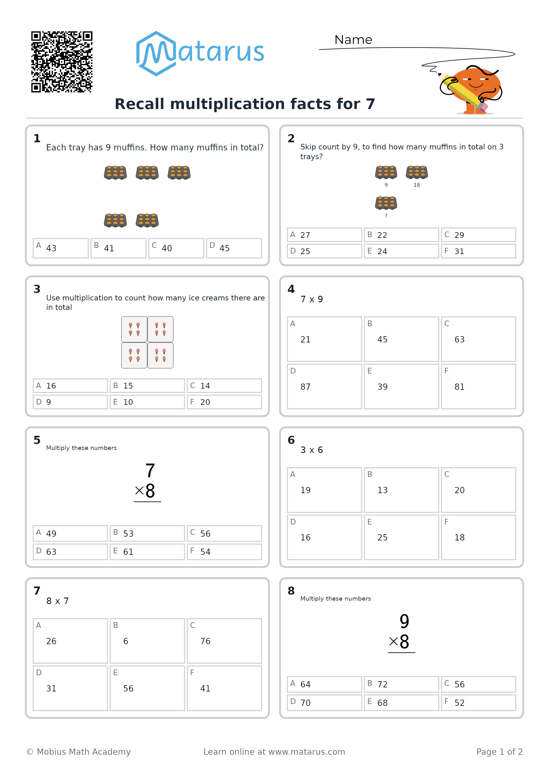 Free downloadable worksheet on grade 3 - Multiplication