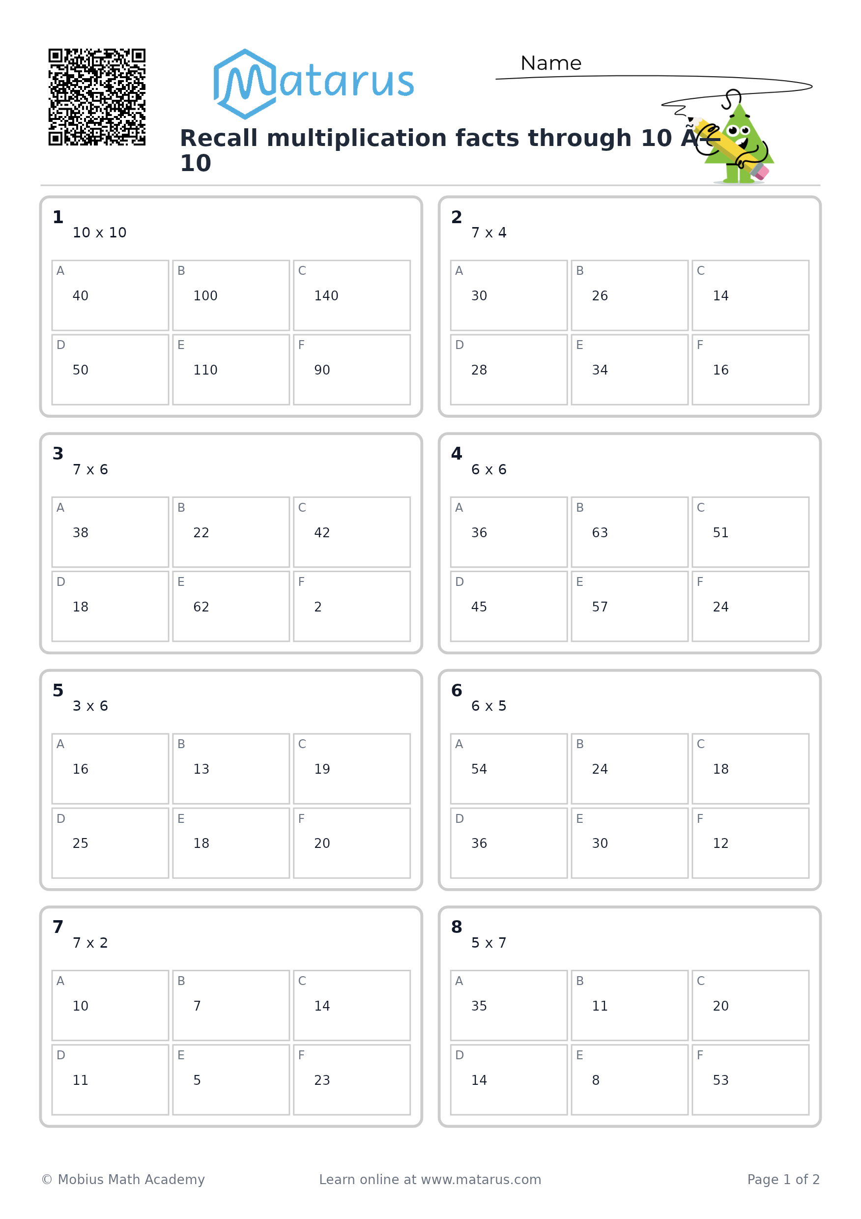 Free downloadable worksheet on grade 4 - Multiplication