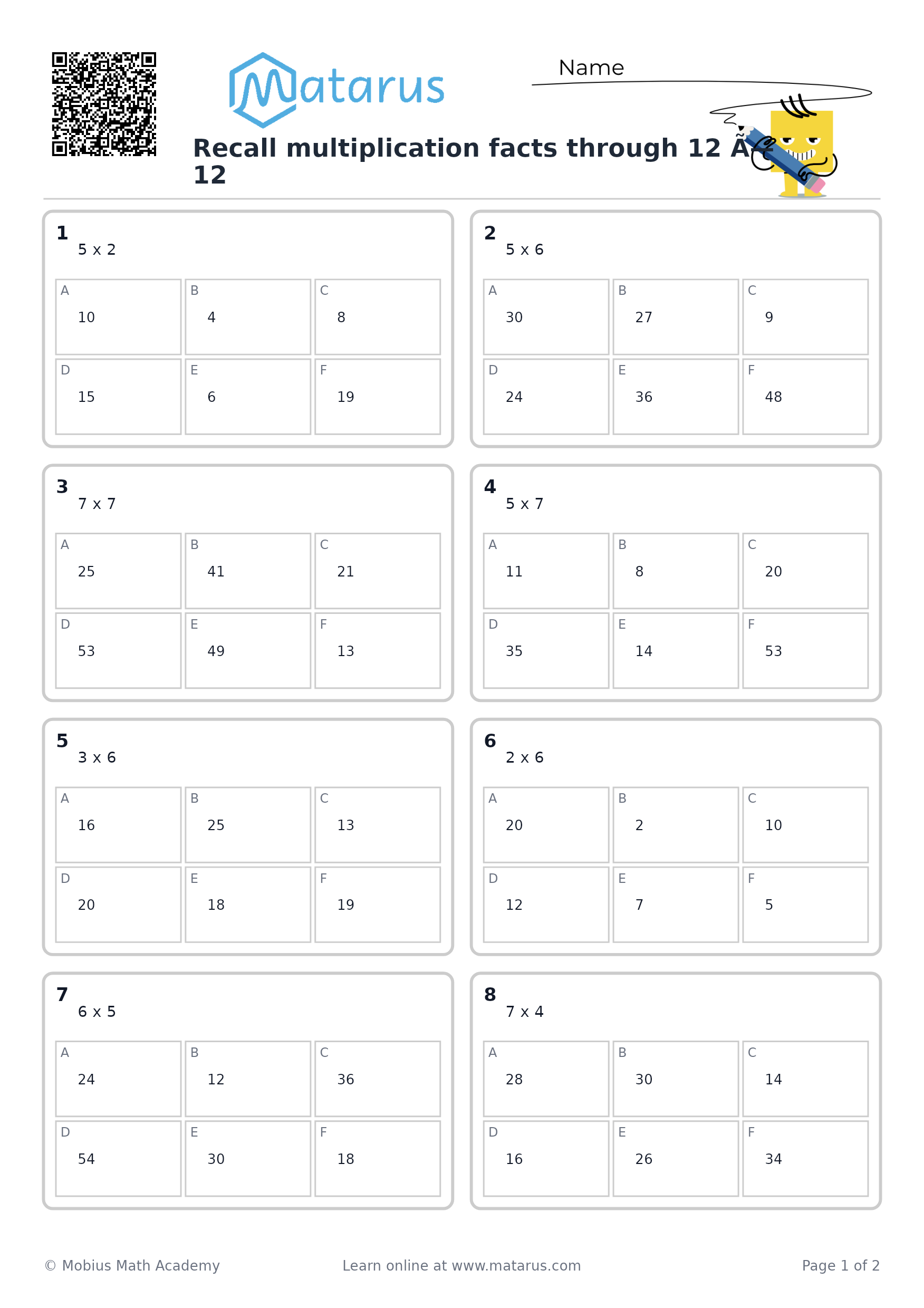 Free downloadable worksheet on grade 4 - Multiplication