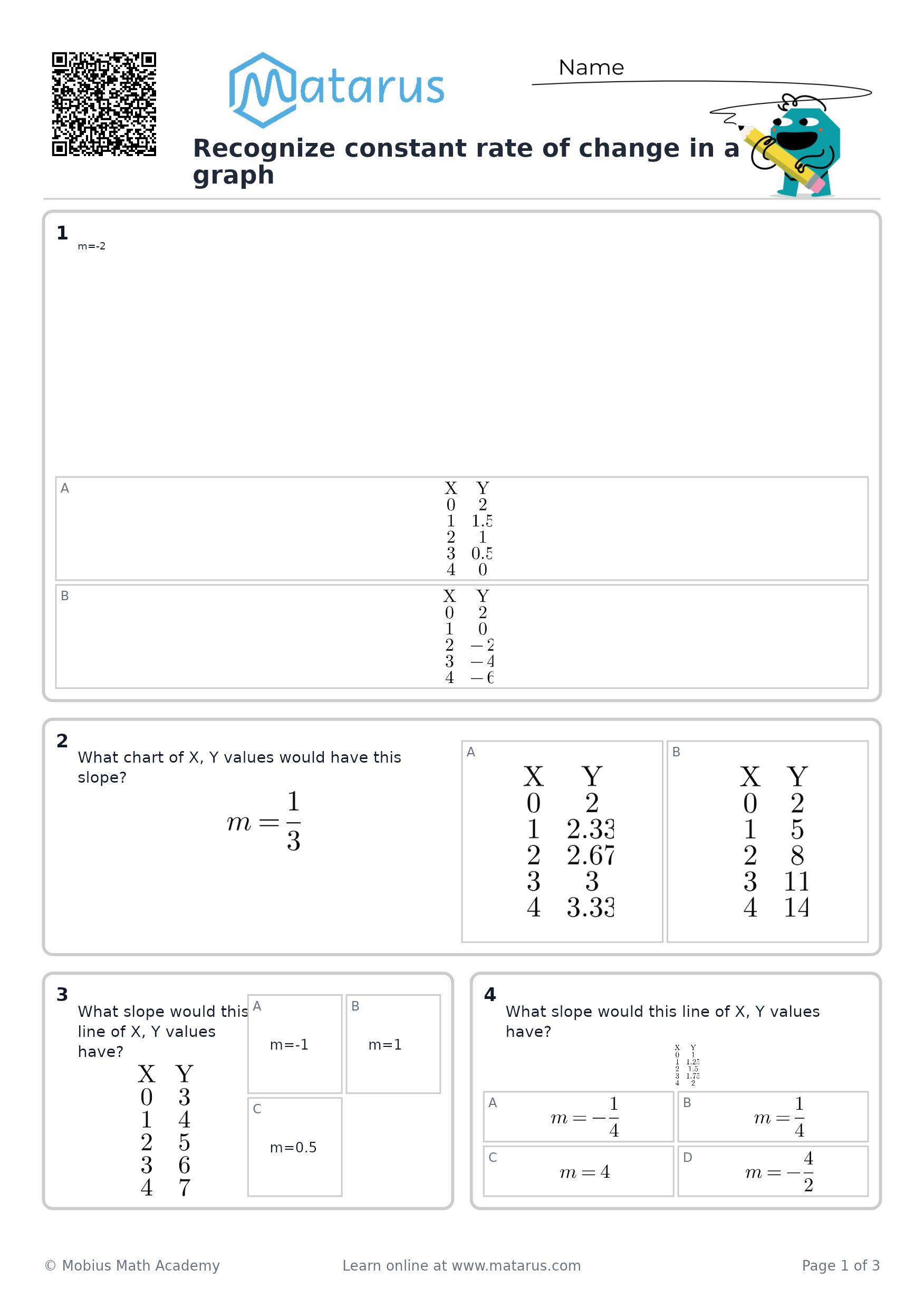 Free downloadable worksheet on grade 7 - Linear Relationships