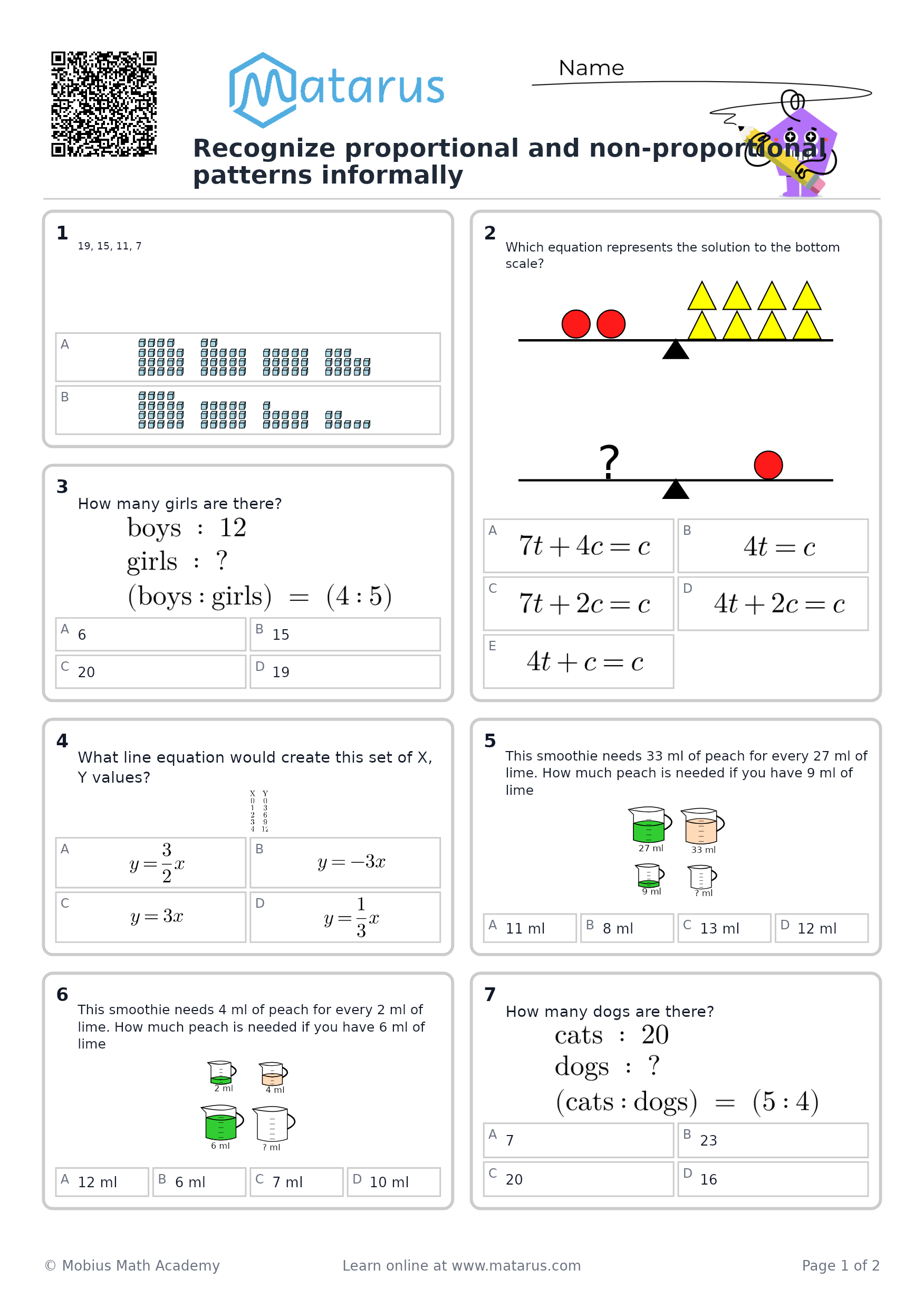 Free downloadable worksheet on grade 6 - Algebraic Expressions and Equations