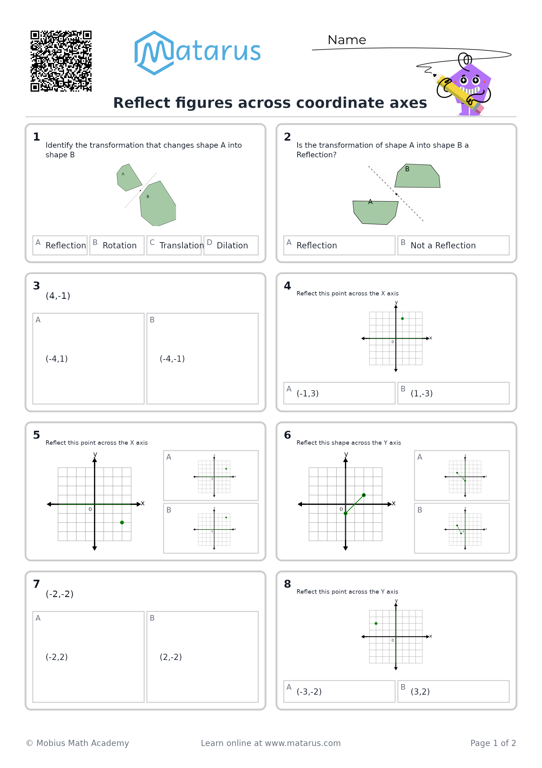 Free downloadable worksheet on grade 9 - Transformations