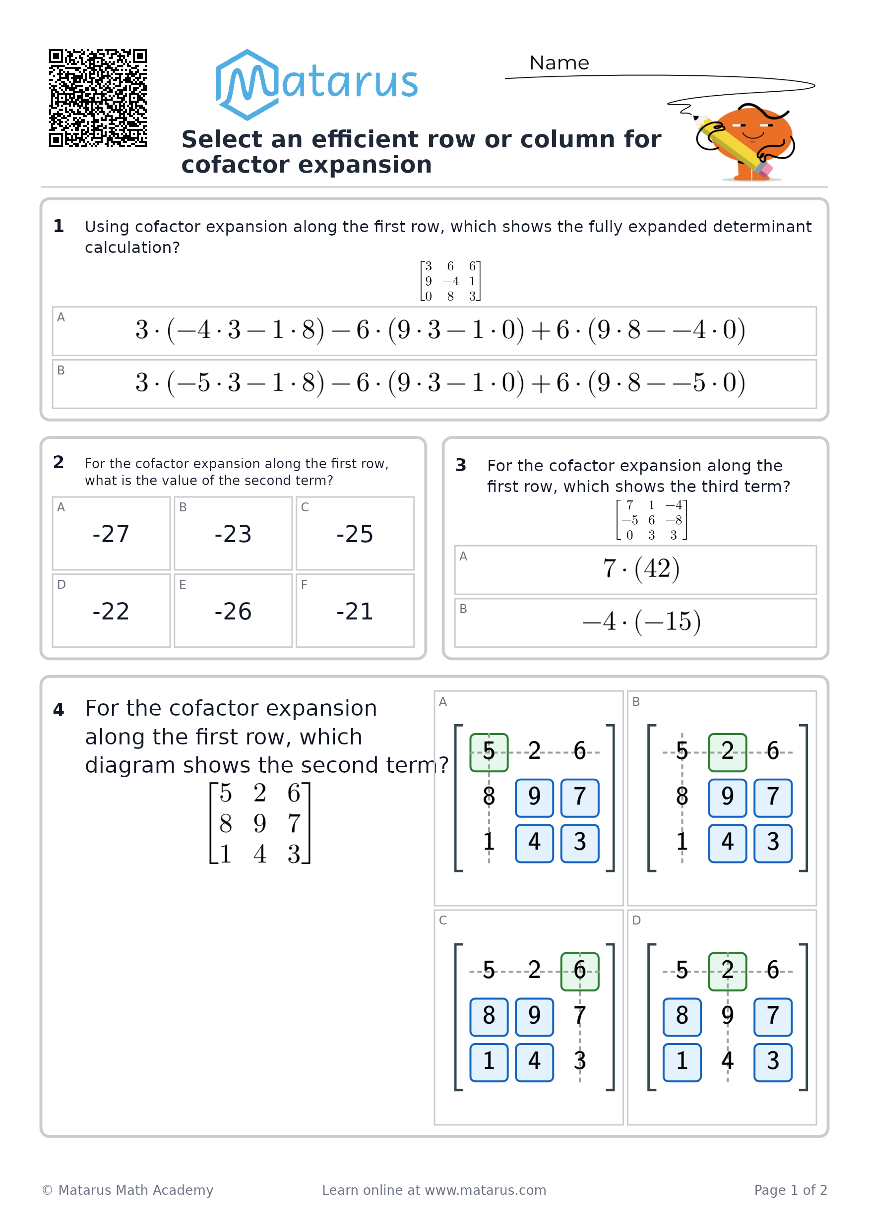Free downloadable worksheet on grade 12 - Matrices