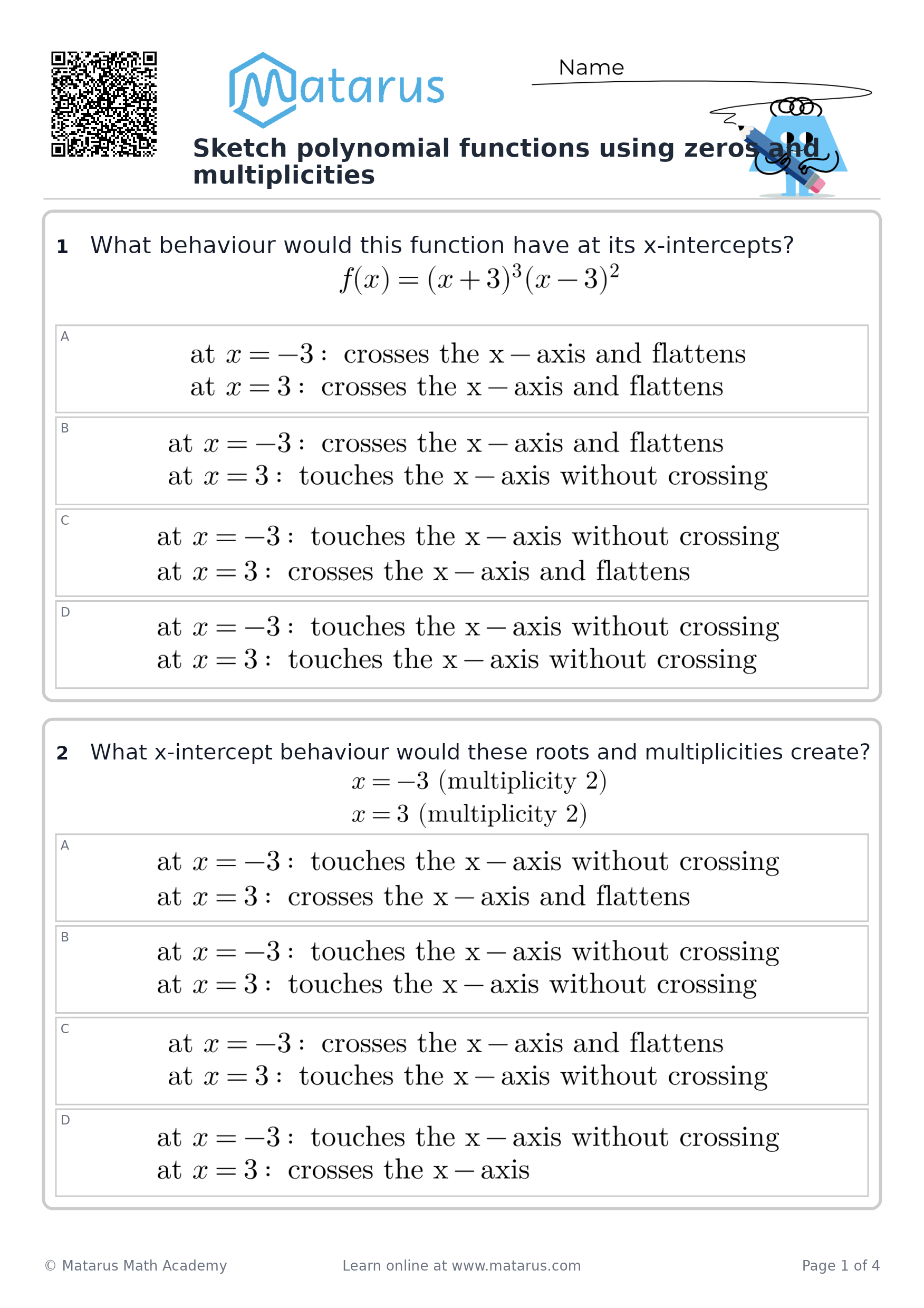 Free downloadable worksheet on grade 12 - Polynomial and Rational Functions