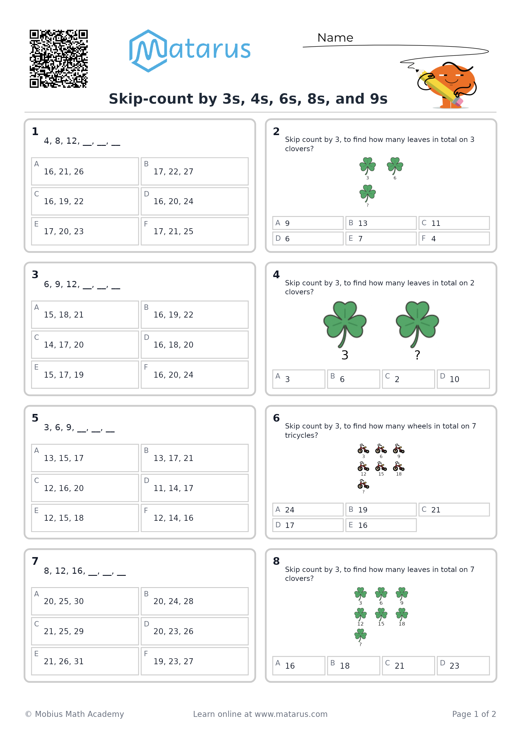 Free downloadable worksheet on grade 3 - Whole Numbers