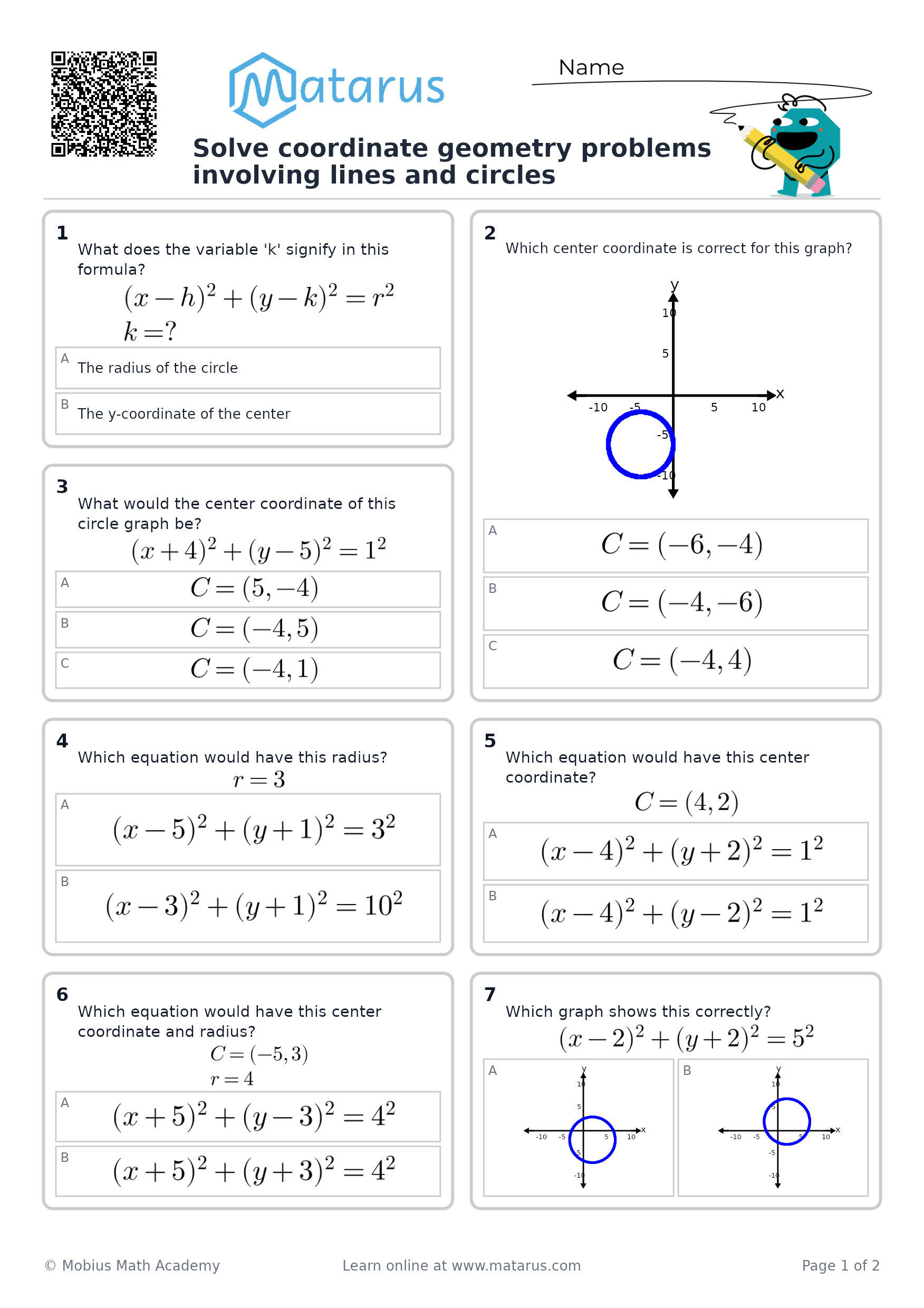 Free downloadable worksheet on grade 11 - Analytic Geometry