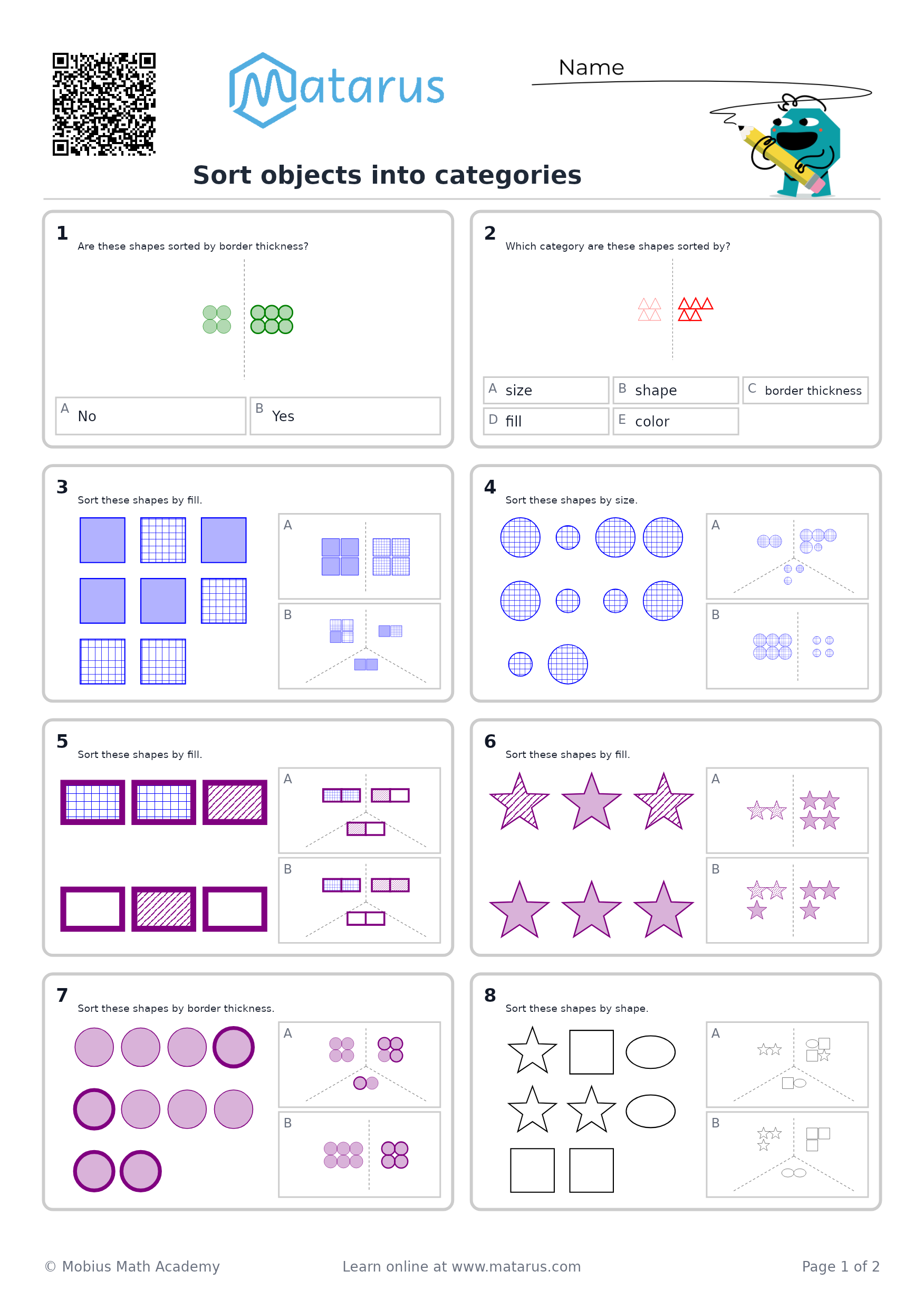 Free downloadable worksheet on grade 1 - Data and Probability