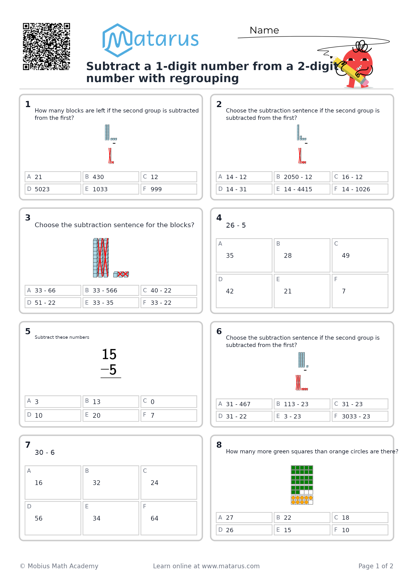 Free downloadable worksheet on grade 2 - Addition and Subtraction