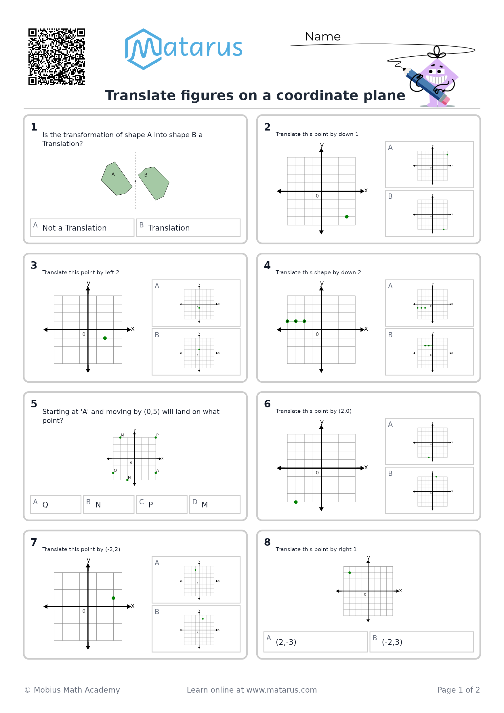Free downloadable worksheet on grade 7 - Transformations and Coordinate Geometry