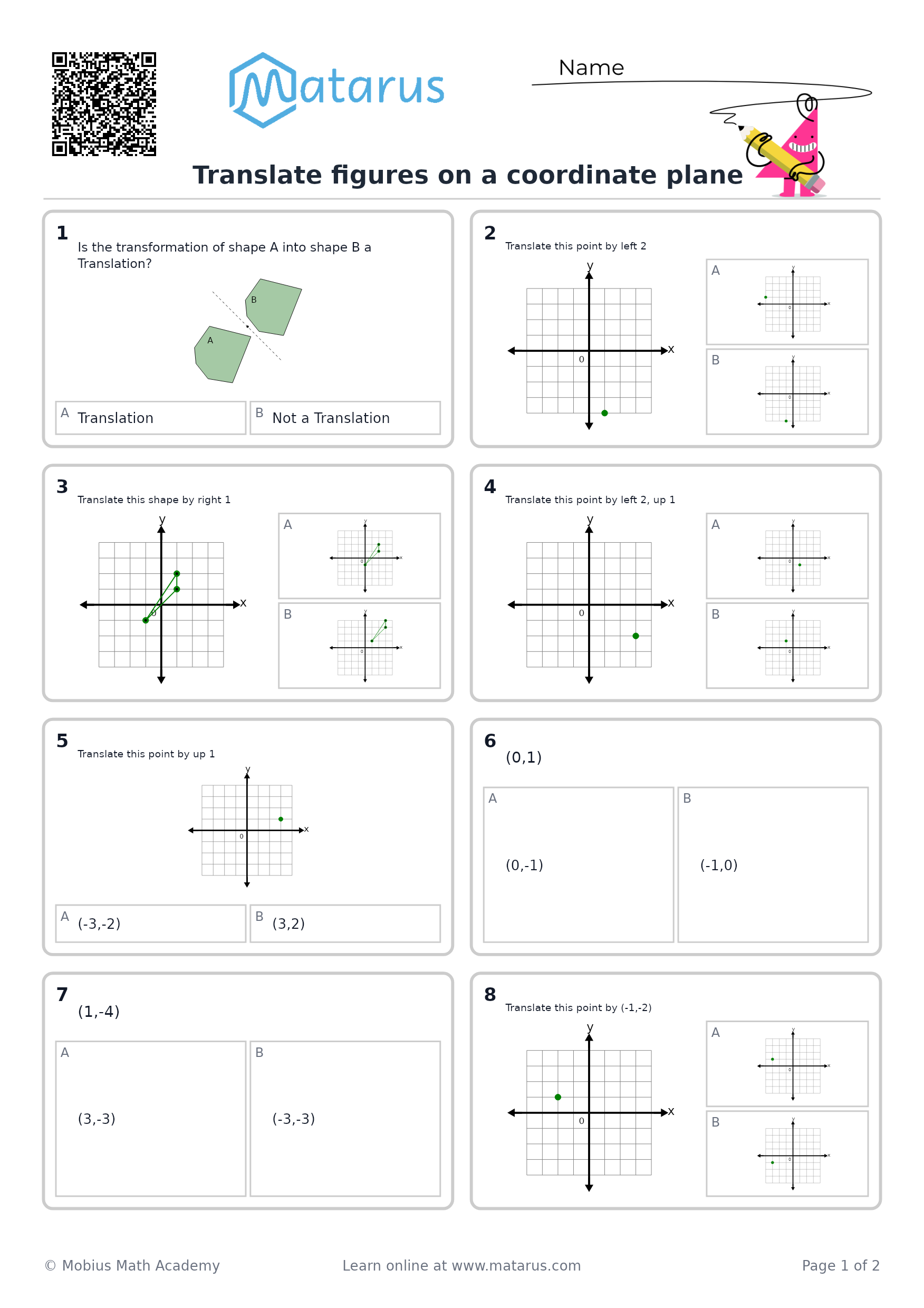 Free downloadable worksheet on grade 8 - Transformations and Coordinate Geometry