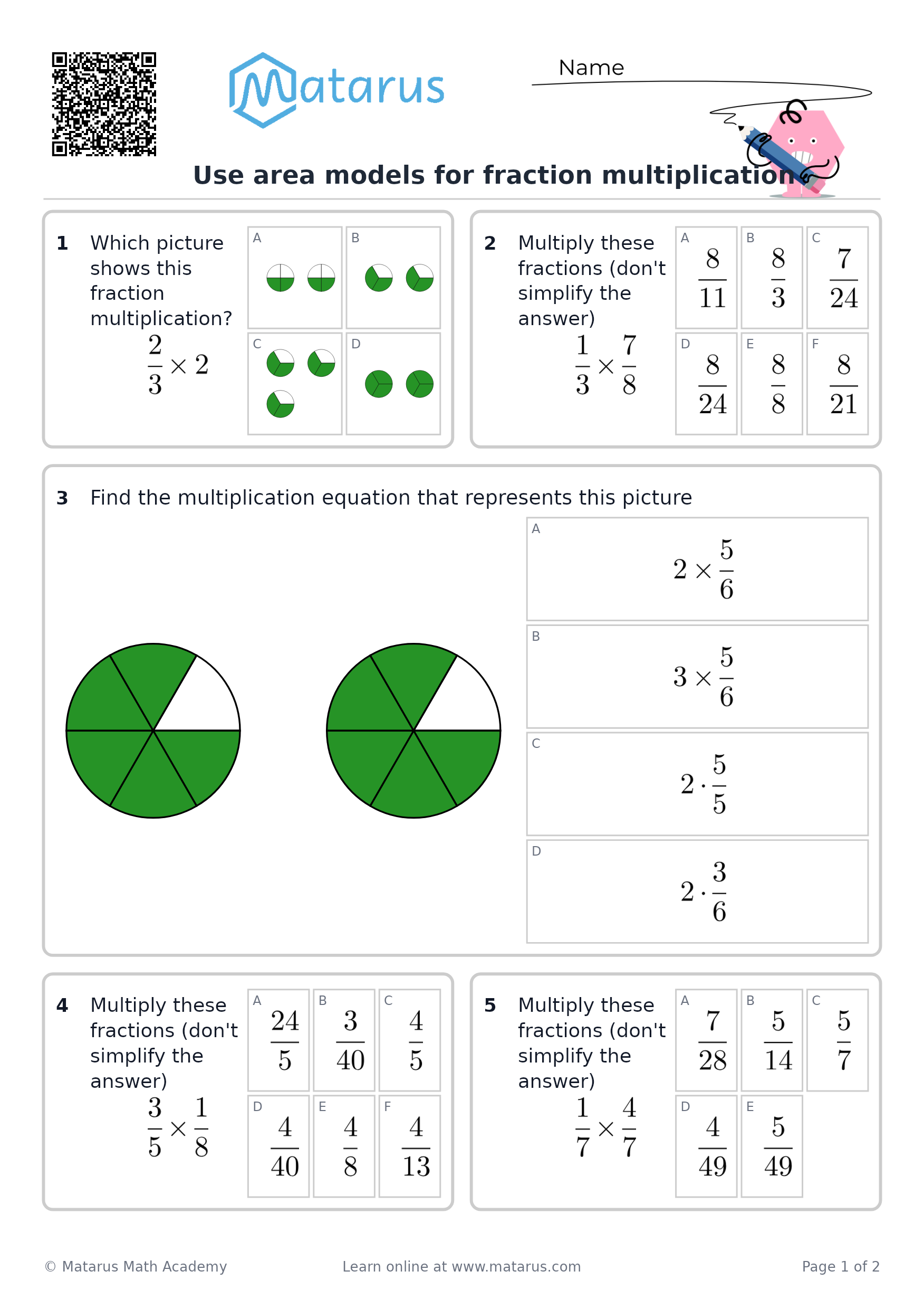 Free downloadable worksheet on grade 6 - Fractions