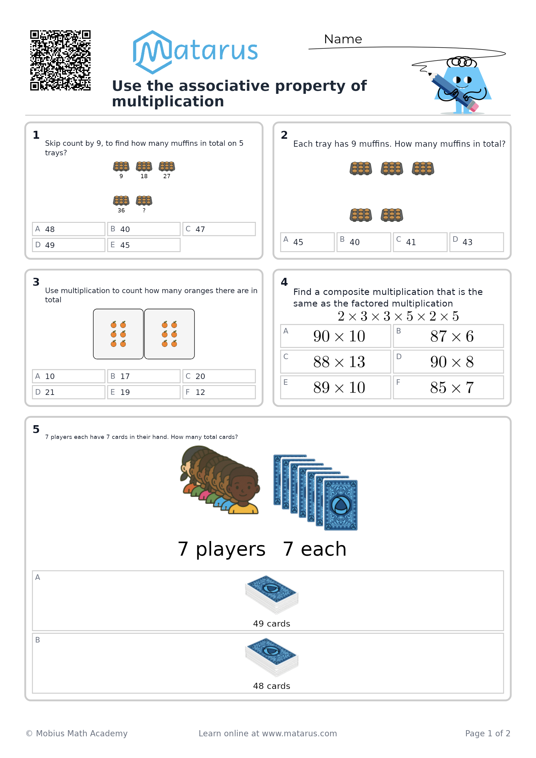 Free downloadable worksheet on grade 3 - Multiplication