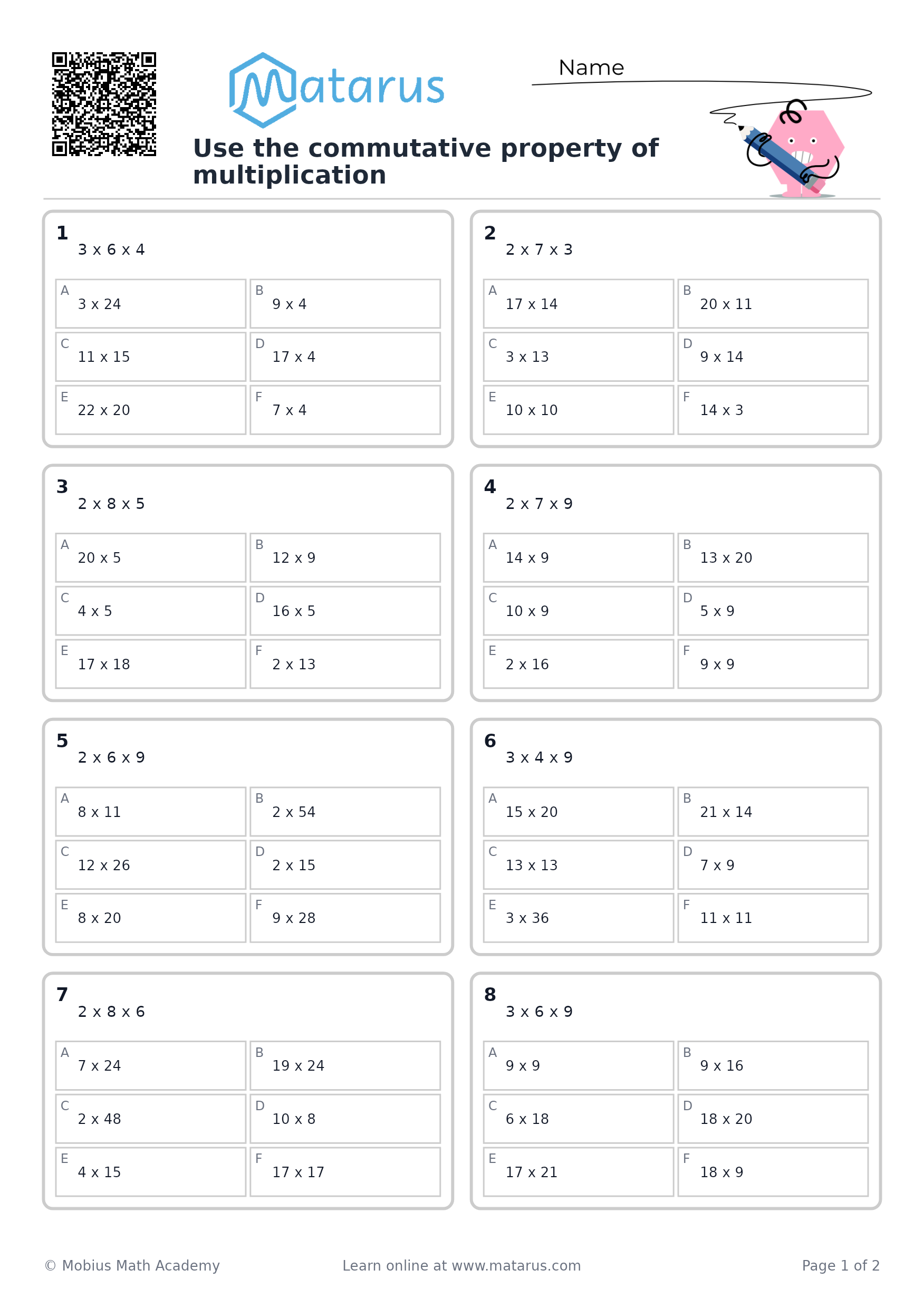 Free downloadable worksheet on grade 4 - Multiplication