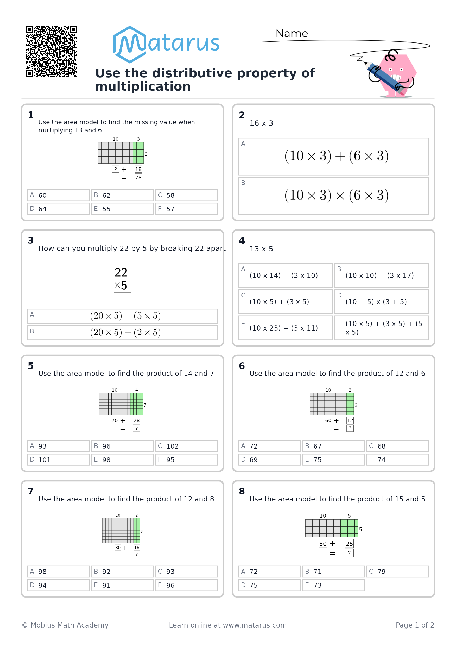 Free downloadable worksheet on grade 3 - Multiplication