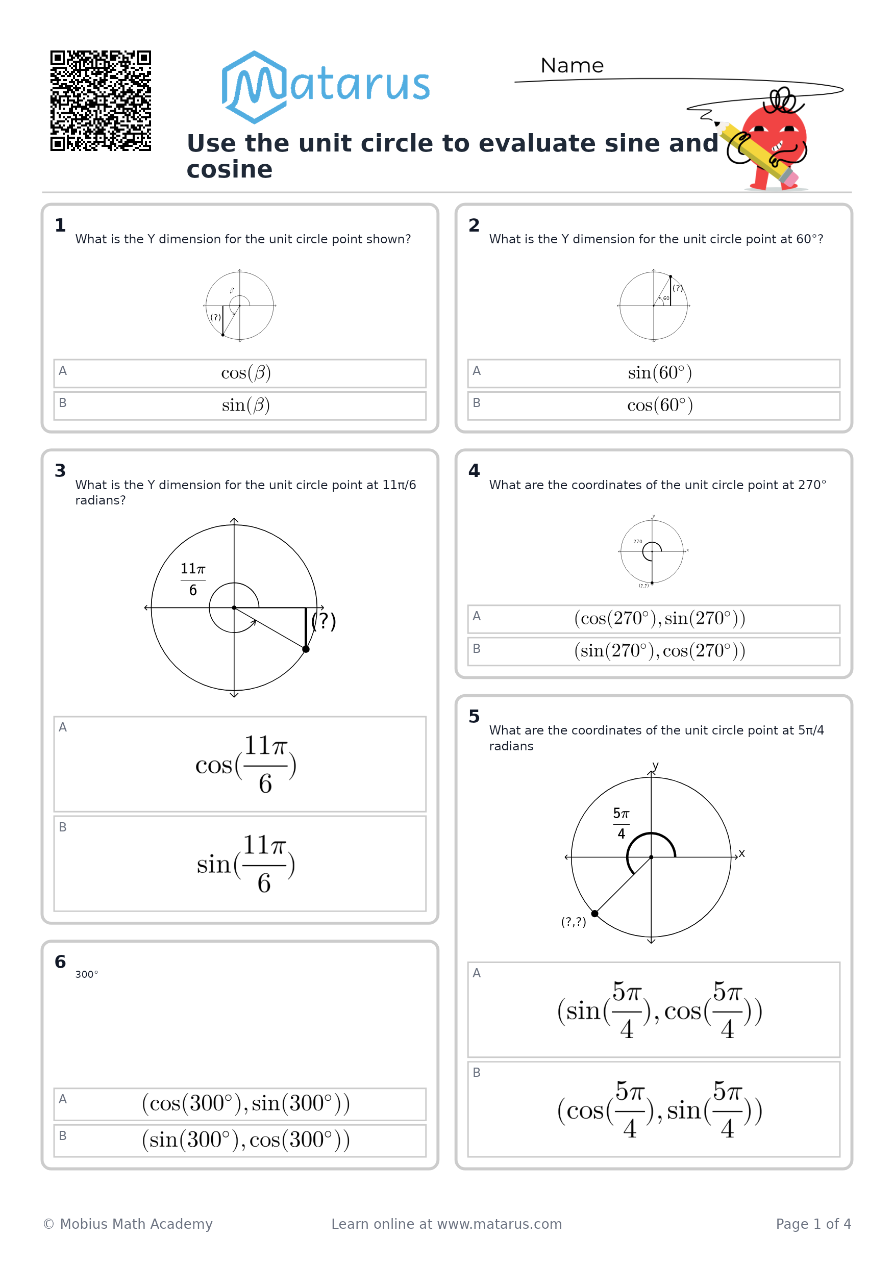 Free downloadable worksheet on grade 11 - Trigonometric Functions