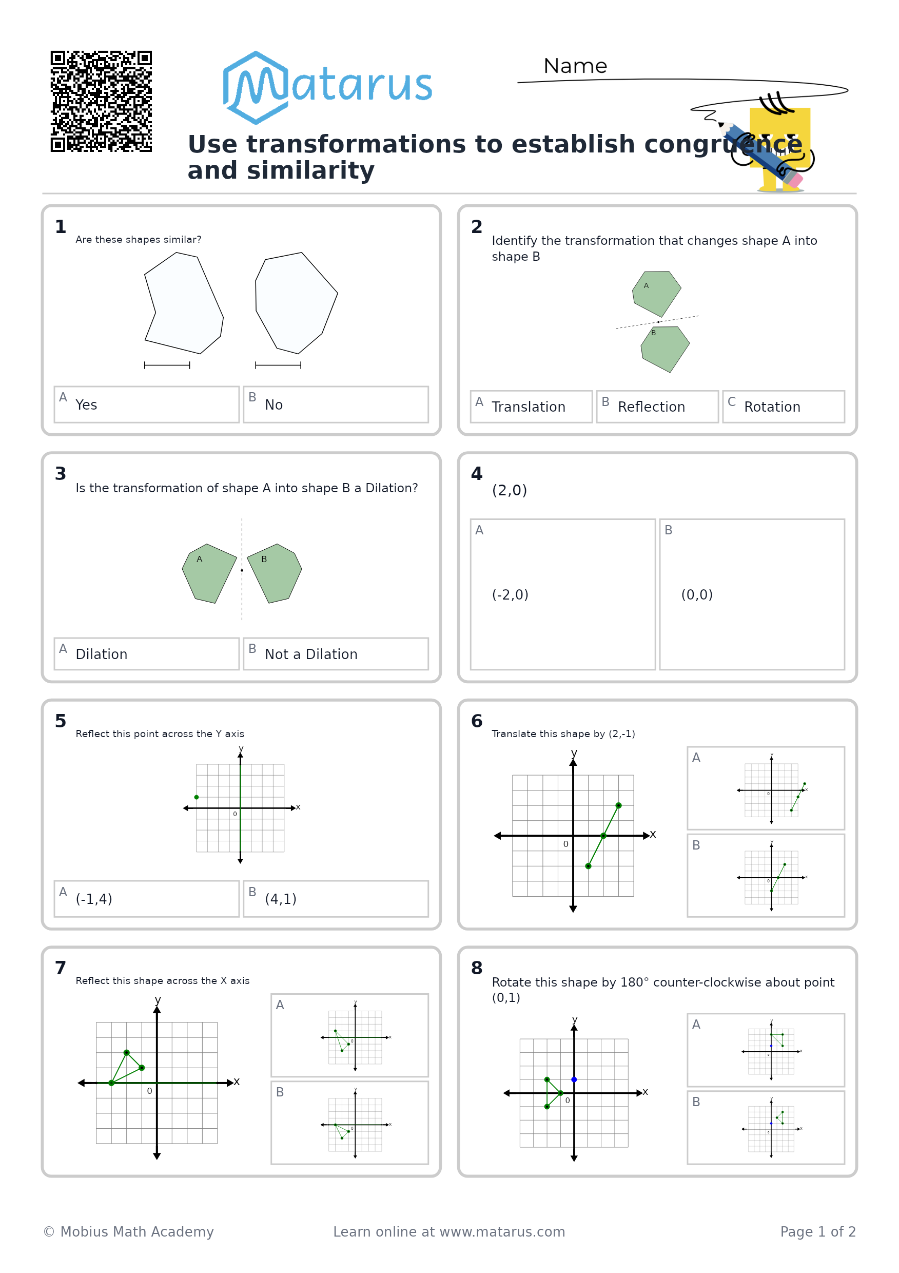 Free downloadable worksheet on grade 9 - Transformations