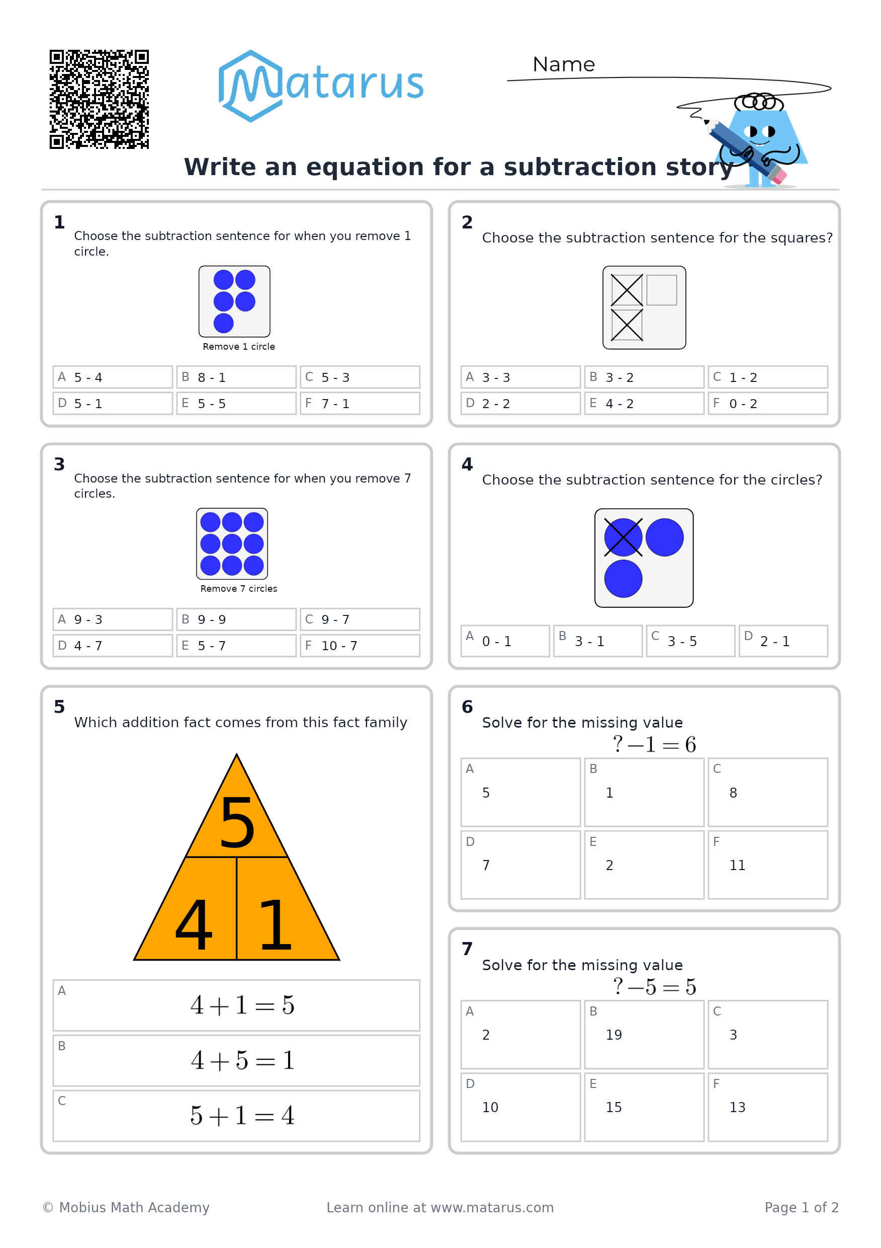 Free downloadable worksheet on grade 2 - Addition and Subtraction