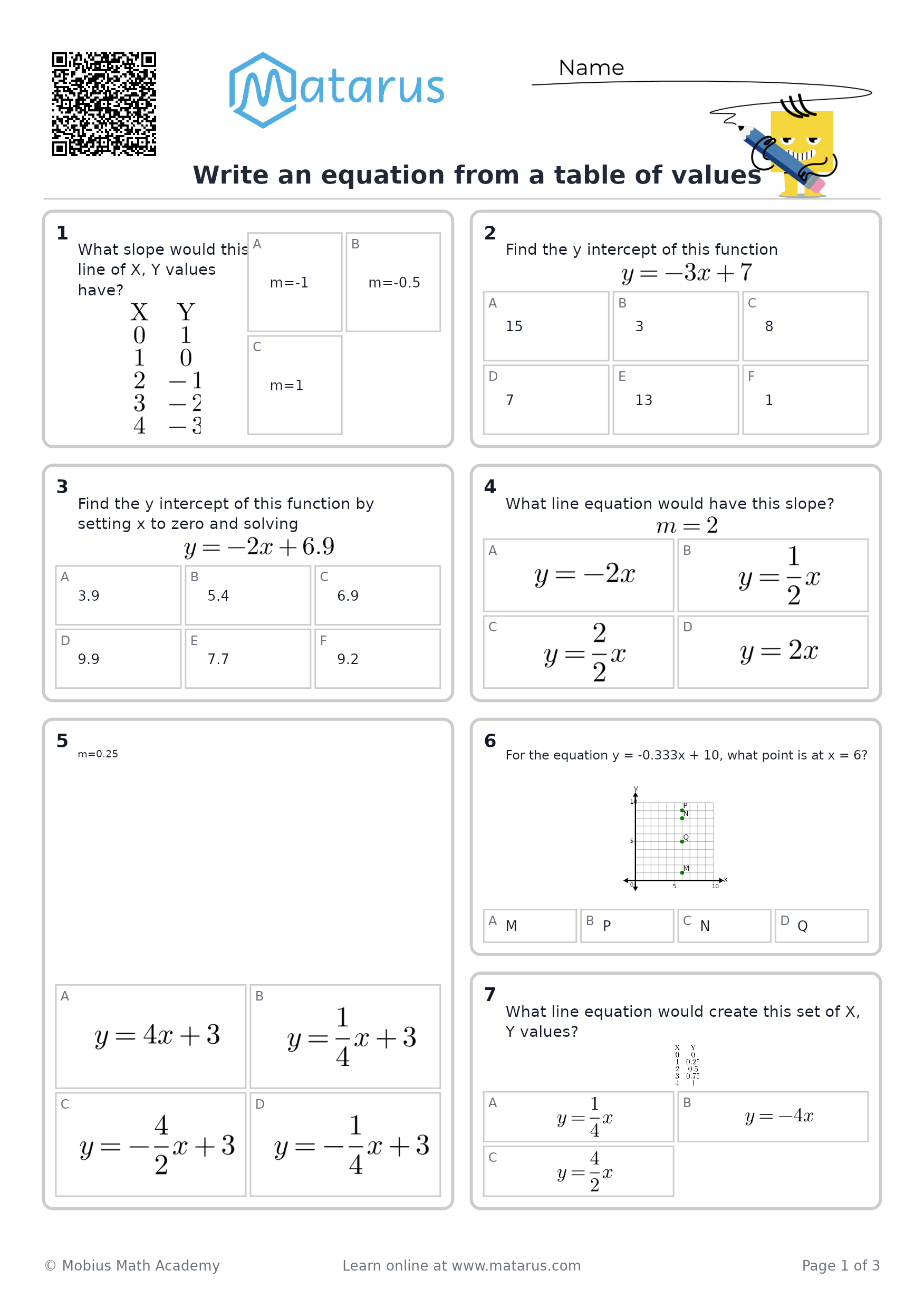 Free downloadable worksheet on grade 8 - Linear Relationships