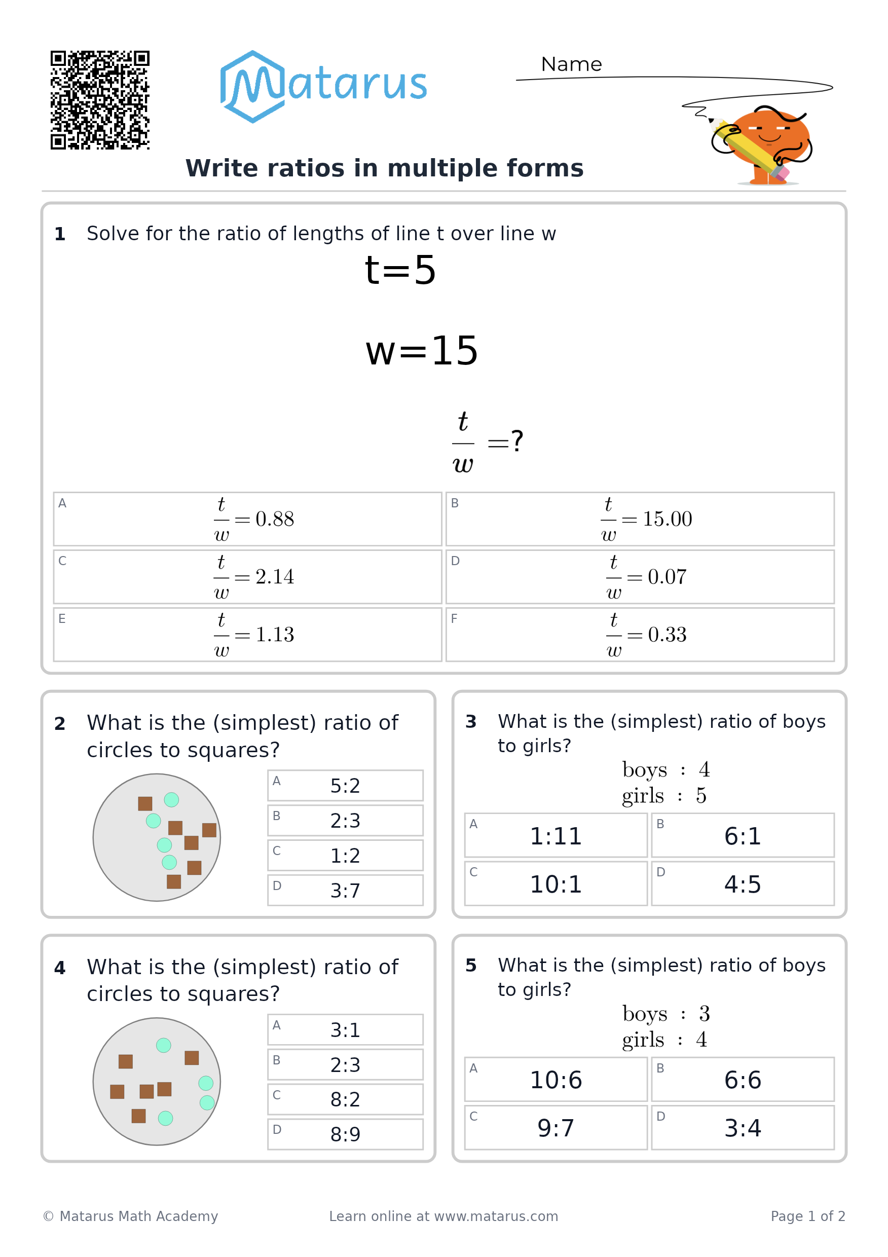 Free downloadable worksheet on grade 8 - Ratios, Rates, and Proportional Reasoning