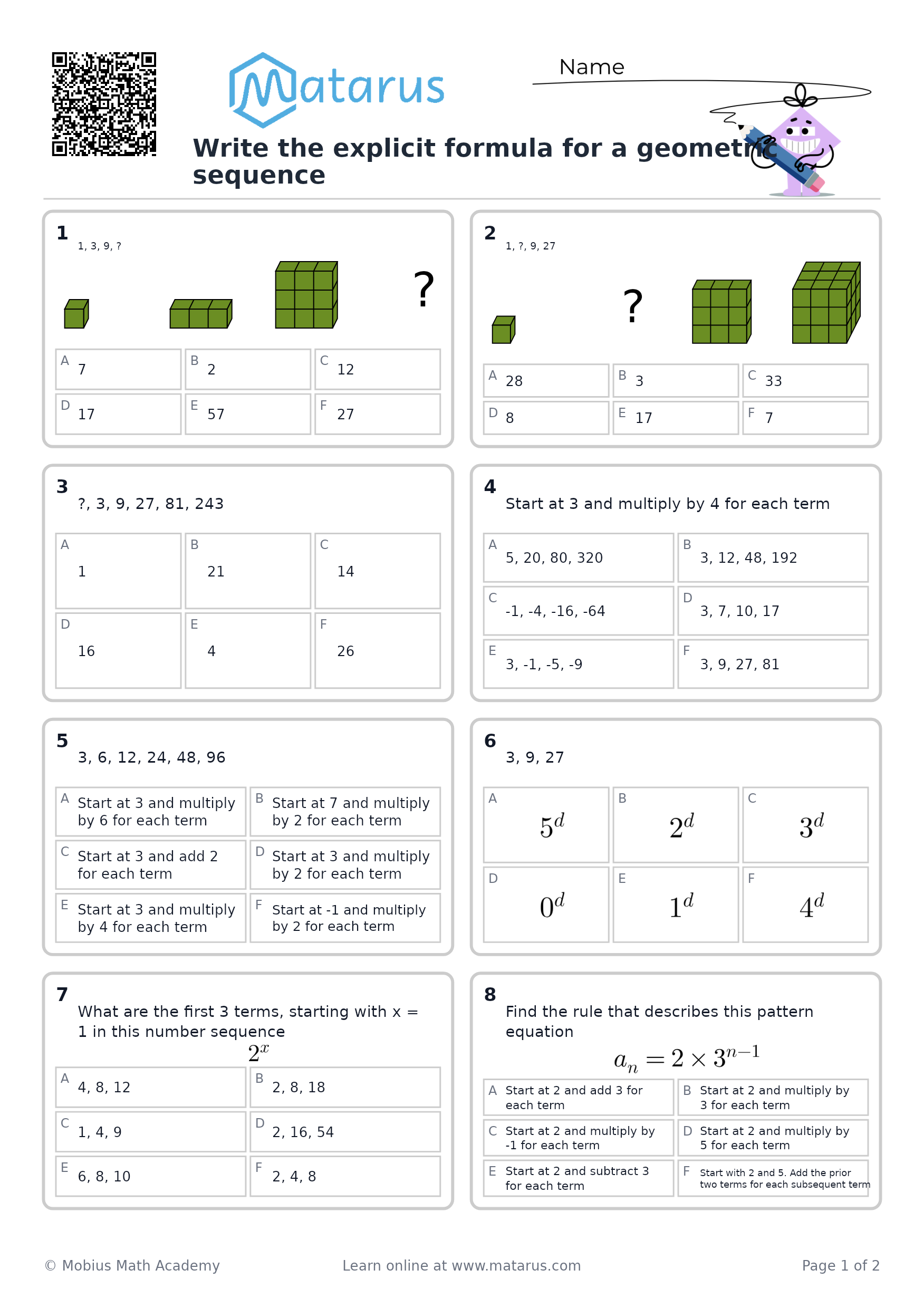 Free downloadable worksheet on grade 11 - Sequences and Series