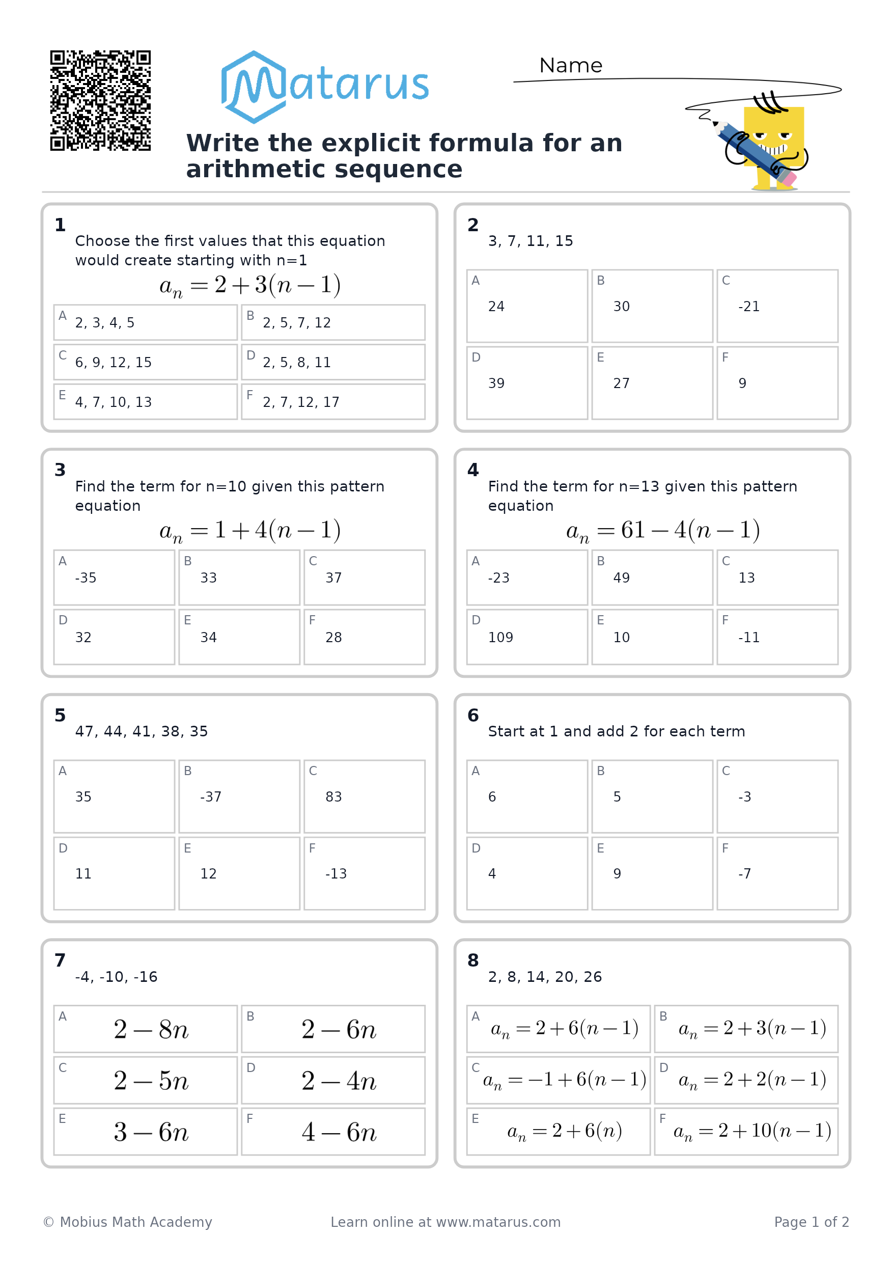 Free downloadable worksheet on grade 11 - Sequences and Series